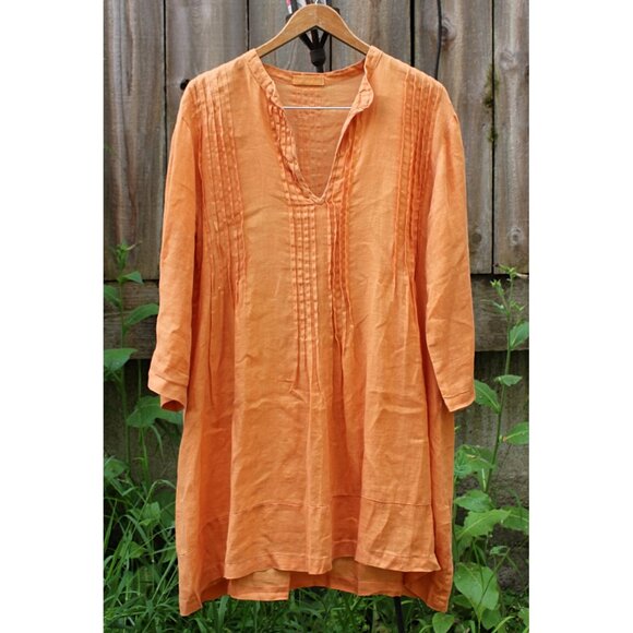 CP Shades Tops - CP Shades Regina Tunic - THE OG - Lightweight Orange Linen, Pintucks, Med